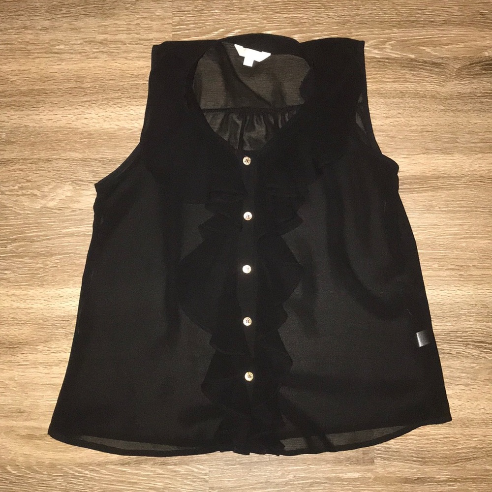 Sheer Ruffle Sleeveless Collared Top NWOT